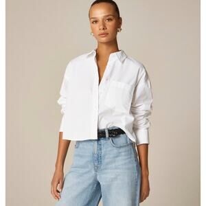 J.Crew Étienne Cropped Button-up Shirt WMNS XS White Cotton Poplin Long Sleeve